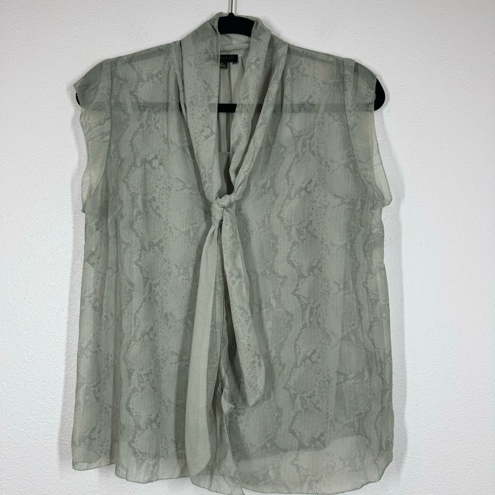 Anthropologie Current Air Lorelei Sheer Blouse Green Sheer Snakeskin Size Small